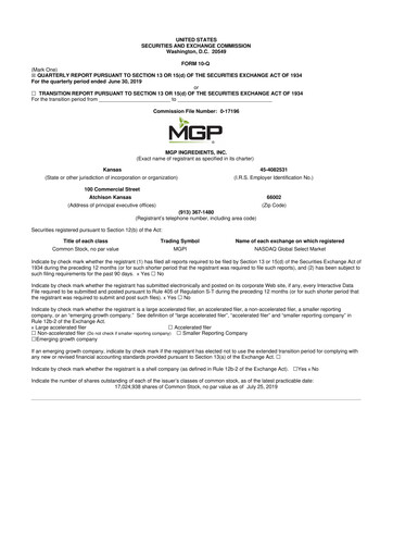 Thumbnail MGP Ingredients 10-Q Quarterly Report FY2019 