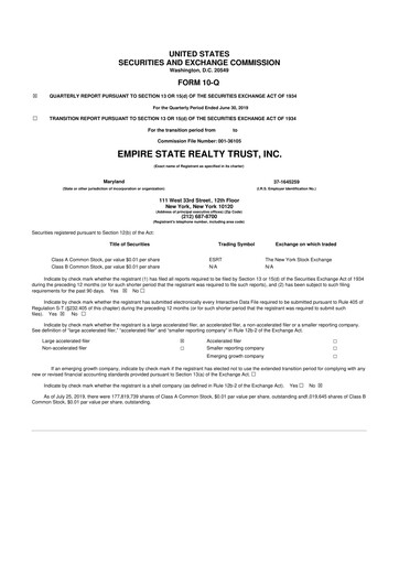 Thumbnail Empire State Realty Trust
 10-Q Quarterly Report FY2019 