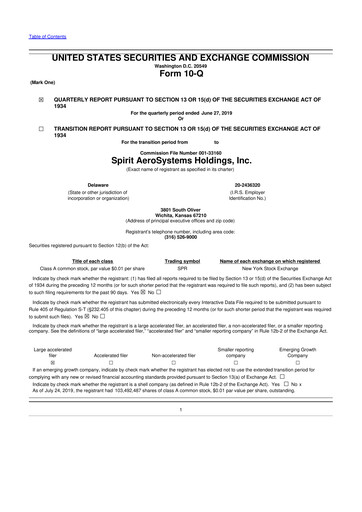 Miniature Spirit AeroSystems 10-Q Rapport trimestriel 2019 