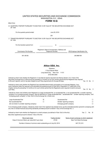 Thumbnail Altice USA
 10-Q Quarterly Report FY2019 