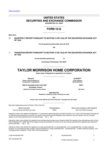 Thumbnail Taylor Morrison
 10-Q Quarterly Report FY2019 