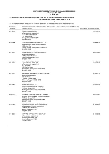 Thumbnail Exelon Corporation 10-Q Quarterly Report FY2019 