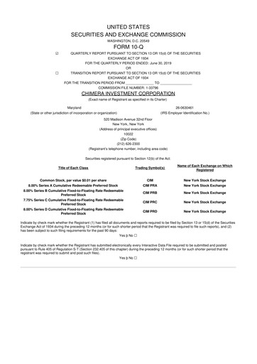 Thumbnail Chimera Investment Corporation 10-Q Quarterly Report FY2019 