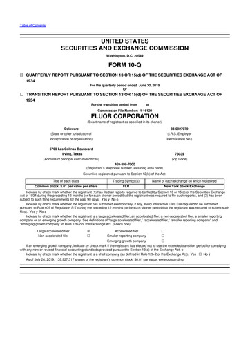 Thumbnail Fluor Corporation
 10-Q Quarterly Report FY2019 