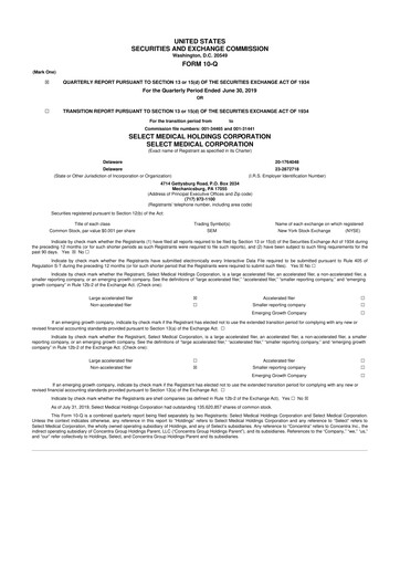 Thumbnail Select Medical Holdings 10-Q Quarterly Report FY2019 
