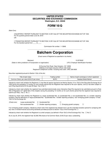 Thumbnail Balchem 10-Q Quarterly Report FY2019 