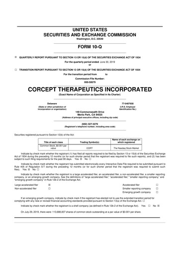 Thumbnail Corcept Therapeutics
 10-Q Quarterly Report FY2019 