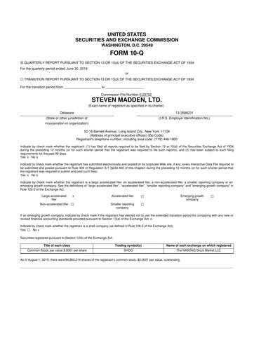 Thumbnail Steve Madden
 10-Q Quarterly Report FY2019 