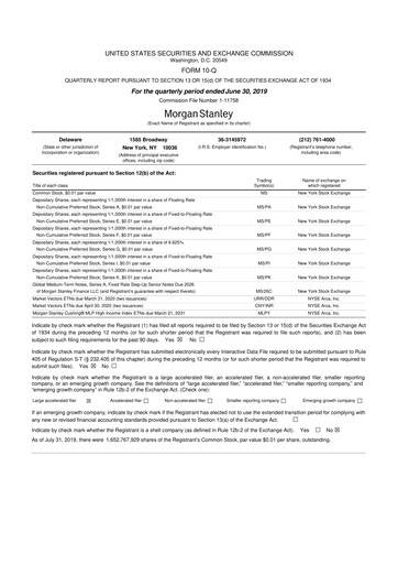 Thumbnail Morgan Stanley 10-Q Quarterly Report FY2019 