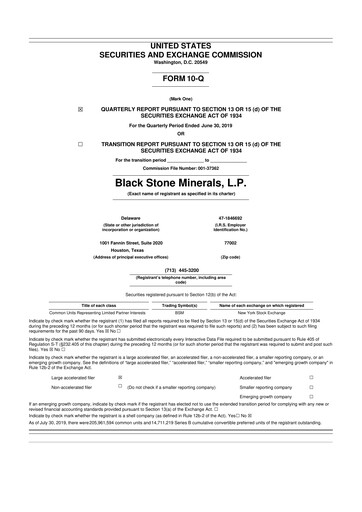 Thumbnail Black Stone Minerals
 10-Q Quarterly Report FY2019 