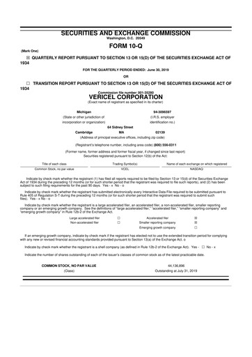 Thumbnail Vericel
 10-Q Quarterly Report FY2019 