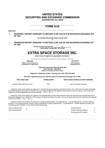 Miniature Extra Space Storage
 10-Q Rapport trimestriel 2019 