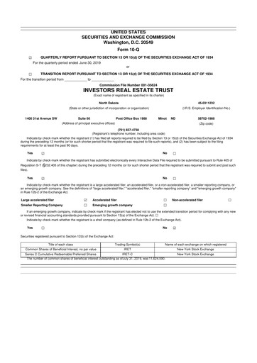 Thumbnail Centerspace 10-Q Quarterly Report FY2019 