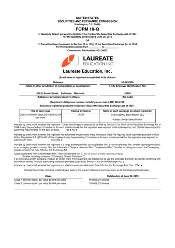 Thumbnail Laureate Education
 10-Q Quarterly Report FY2019 