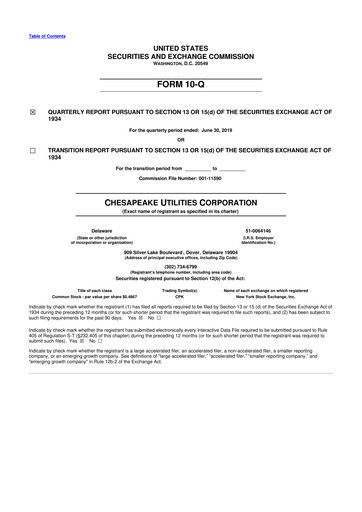 Thumbnail Chesapeake Utilities
 10-Q Quarterly Report FY2019 