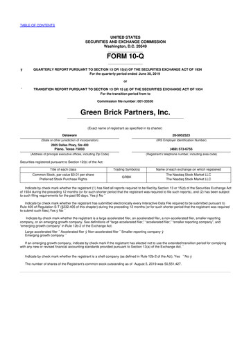Thumbnail Green Brick Partners
 10-Q Quarterly Report FY2019 