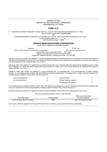 Vorschaubild Horace Mann Educators 10-Q Quartalsbericht 2019 
