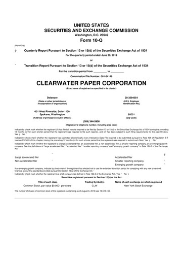 Thumbnail Clearwater Paper 10-Q Quarterly Report FY2019 