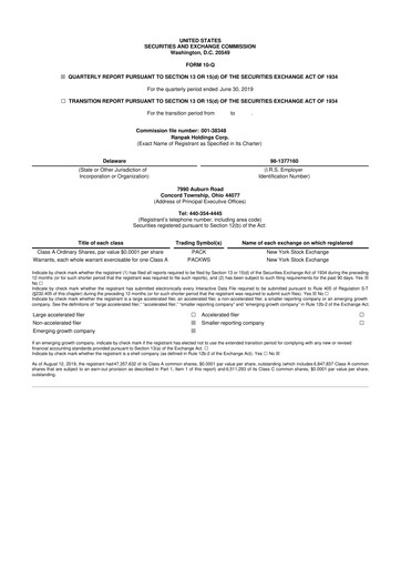 Thumbnail Ranpak 10-Q Quarterly Report FY2019 