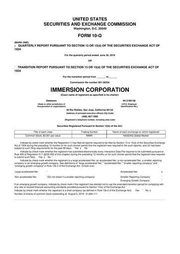 Miniature Immersion Corporation
 10-Q Rapport trimestriel 2019 