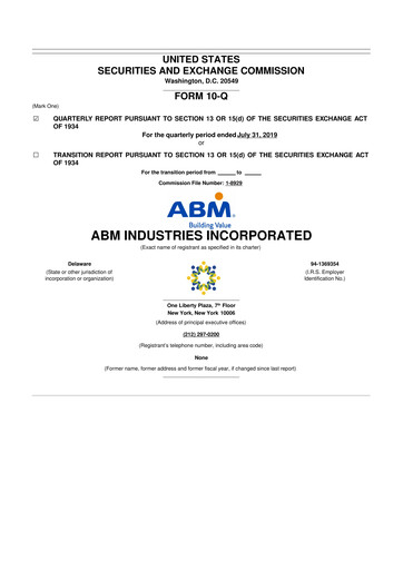 Thumbnail ABM Industries
 10-Q Quarterly Report FY2019 