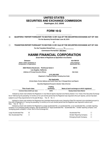 Thumbnail Hanmi Financial 10-Q Quarterly Report FY2019 