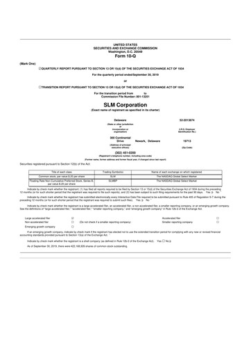 Thumbnail SLM Corporation (Sallie Mae) 10-Q Quarterly Report FY2019 