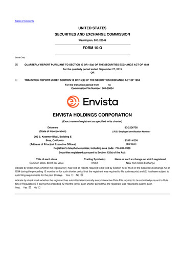 Thumbnail Envista

 10-Q Quarterly Report FY2019 
