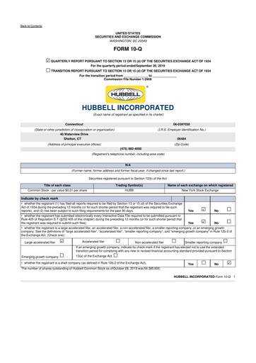 Thumbnail Hubbell 10-Q Quarterly Report FY2019 