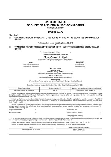 Thumbnail Novocure
 10-Q Quarterly Report FY2019 