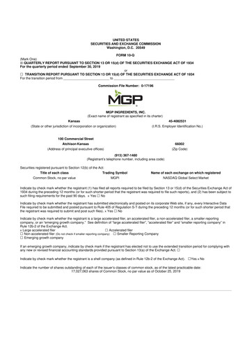 Thumbnail MGP Ingredients 10-Q Quarterly Report FY2019 