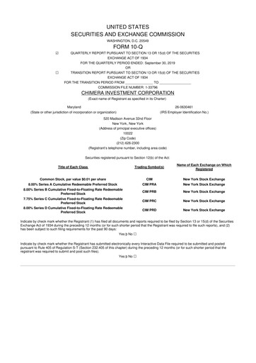 Thumbnail Chimera Investment Corporation 10-Q Quarterly Report FY2019 