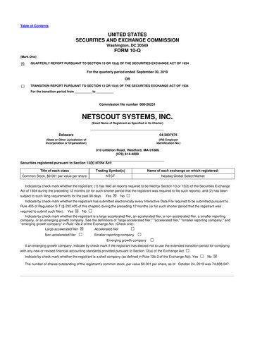 Thumbnail NETSCOUT 10-Q Quarterly Report FY2020 