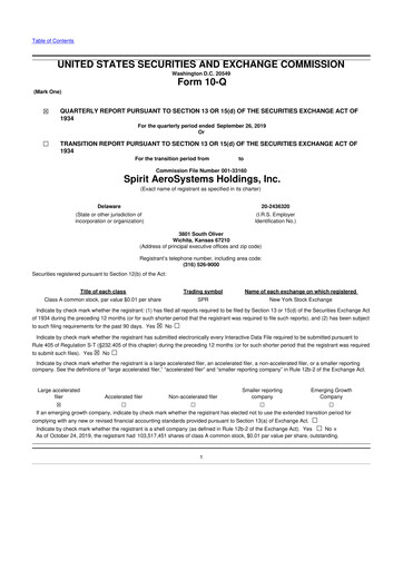 Miniature Spirit AeroSystems 10-Q Rapport trimestriel 2019 