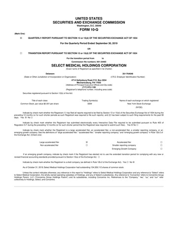 Thumbnail Select Medical Holdings 10-Q Quarterly Report FY2019 