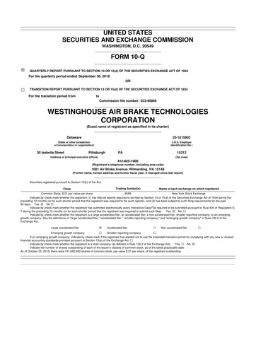 Miniature Wabtec 10-Q Rapport trimestriel 2019 