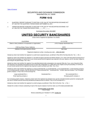 Vorschaubild United Security Bancshares 10-Q Quartalsbericht 2019 