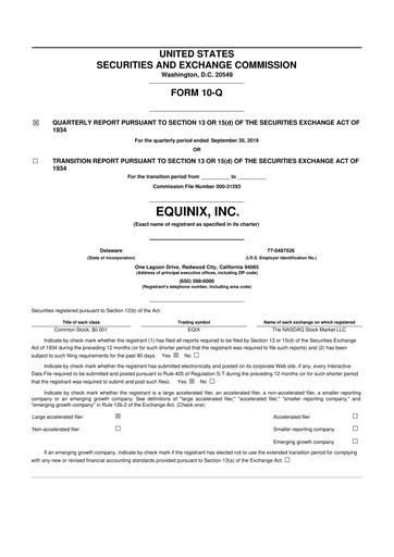 Thumbnail Equinix 10-Q Quarterly Report FY2019 