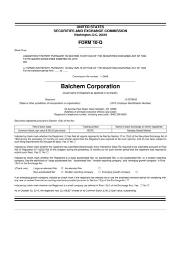 Thumbnail Balchem 10-Q Quarterly Report FY2019 