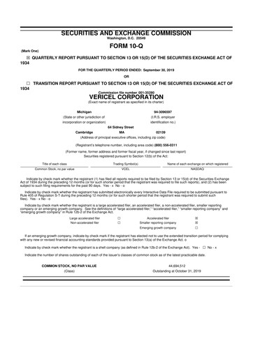 Thumbnail Vericel
 10-Q Quarterly Report FY2019 