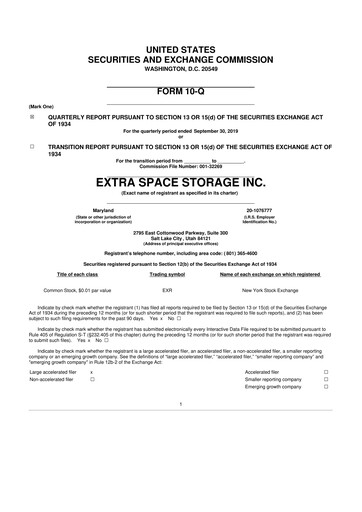 Miniature Extra Space Storage
 10-Q Rapport trimestriel 2019 