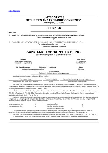 Thumbnail Sangamo Therapeutics
 10-Q Quarterly Report FY2019 
