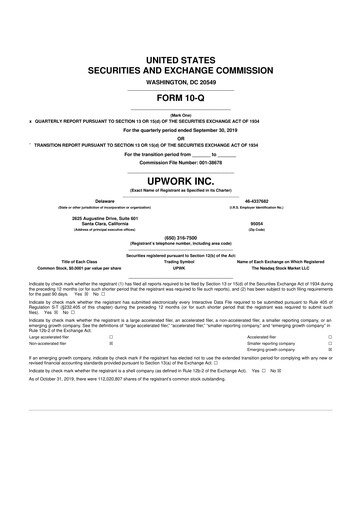 Miniature Upwork 10-Q Rapport trimestriel 2019 