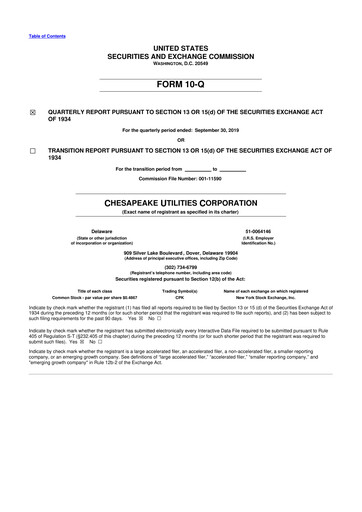Thumbnail Chesapeake Utilities
 10-Q Quarterly Report FY2019 