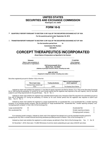 Thumbnail Corcept Therapeutics
 10-Q Quarterly Report FY2019 