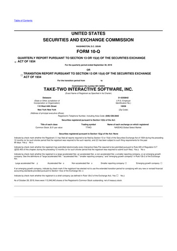 Miniature Take-Two Interactive
 10-Q Rapport trimestriel 2020 