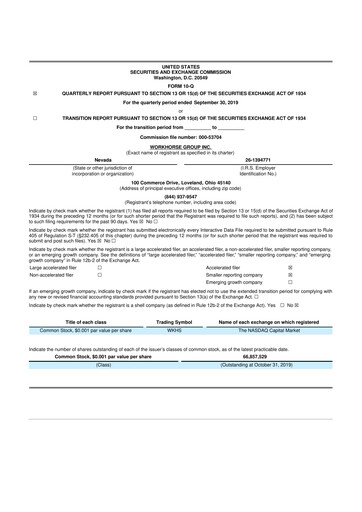 Miniature Workhorse Group
 10-Q Rapport trimestriel 2019 