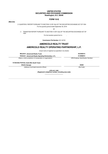 Thumbnail Americold 10-Q Quarterly Report FY 