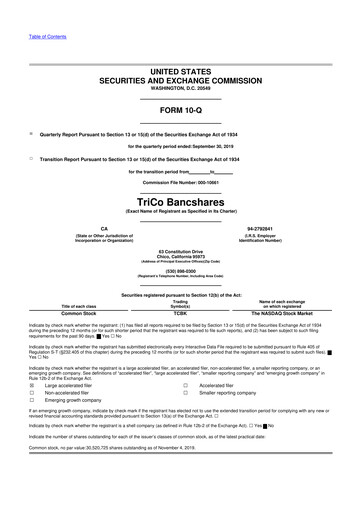 Vorschaubild TriCo Bancshares 10-Q Quartalsbericht 2019 