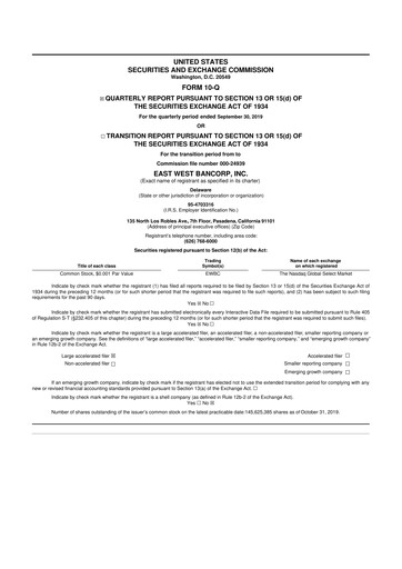 Vorschaubild East West Bancorp
 10-Q Quartalsbericht 2019 